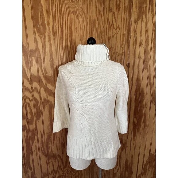 Sundance Sweaters - Sundance Womens Thick High Turtleneck White Knit 3/4 Sleeves Sweater Size S‎